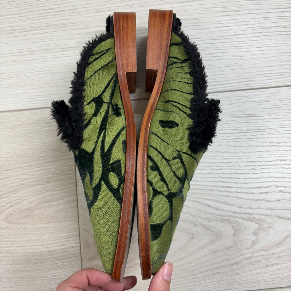 Free People Green and Black Butterfly Effect Mules